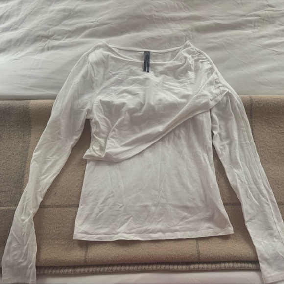 Anthropologie White Draped Long Sleeve Top - Picture 3 of 5